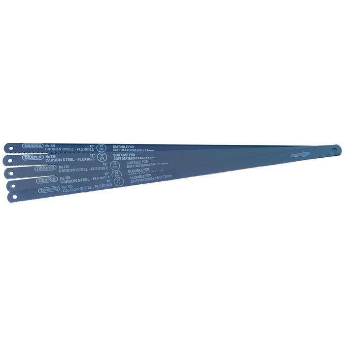 Draper Assorted Flexible Carbon Steel Hacksaw Blades, 300mm (Pack of 5) (74118)