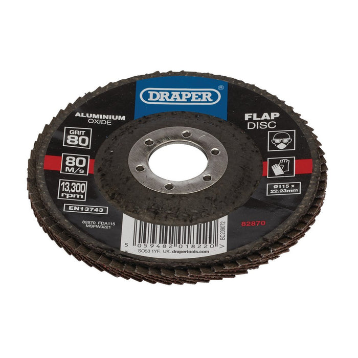 Draper Aluminium Oxide Flap Disc, 115 x 22.23mm, 80 Grit (82870)