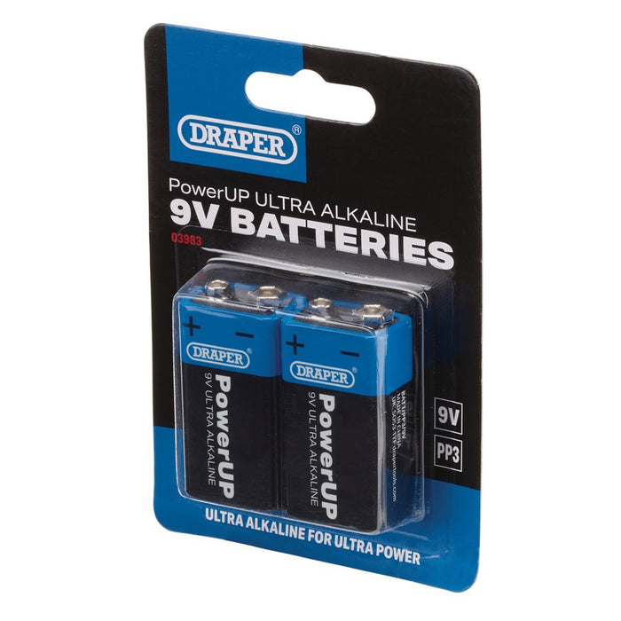 Draper PowerUP Ultra Alkaline 9V Batteries (Pack of 2) (03983)
