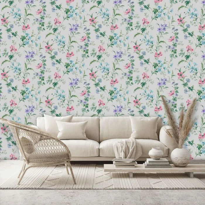 Laura Ashley Poppy Meadow Wallpaper - 127406 - Pale Violet