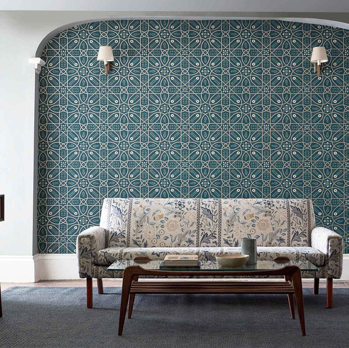 Morris & Co Brophy Trellis Deep Teal Wallpaper