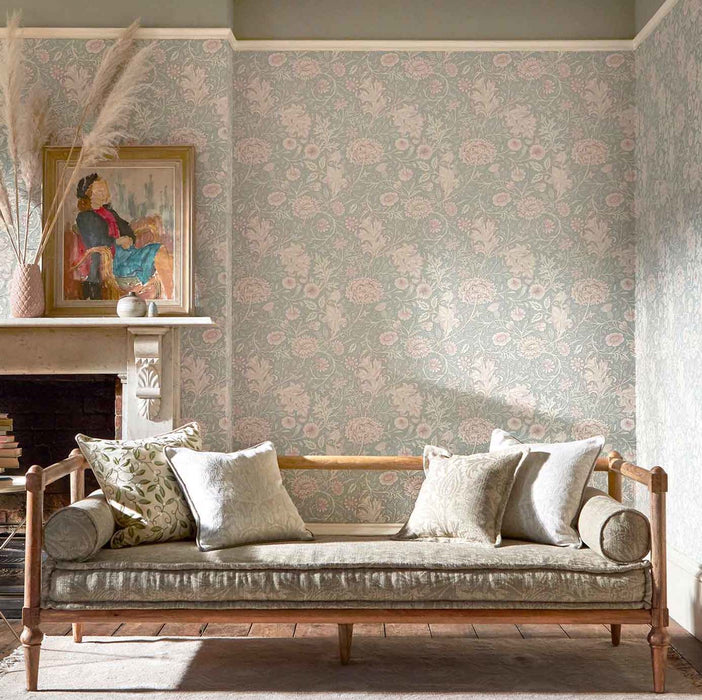 Morris & Co Double Bough Teal Rose Wallpaper