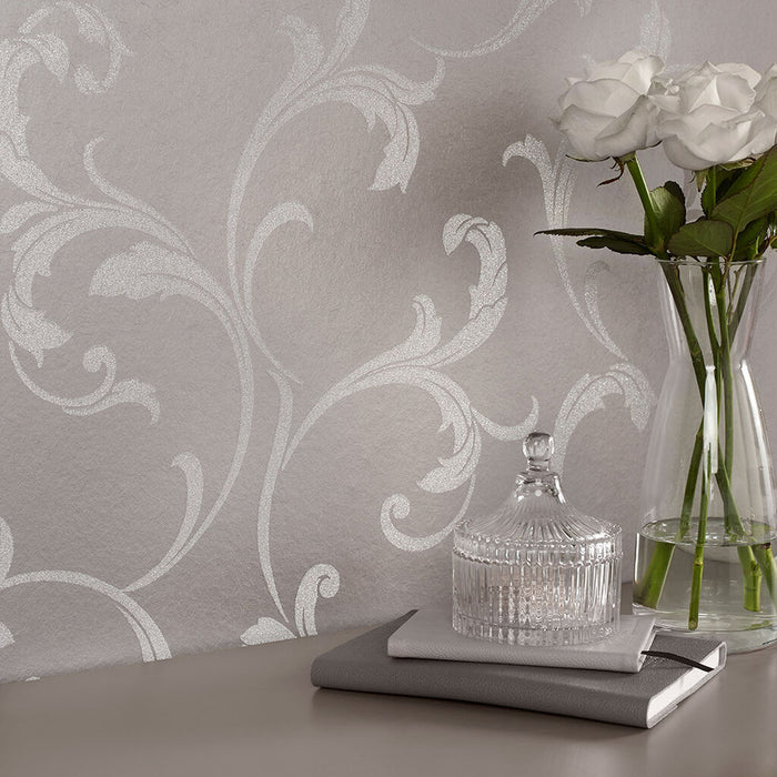 Graham & Brown Baroque Bead Platinum Wallpaper