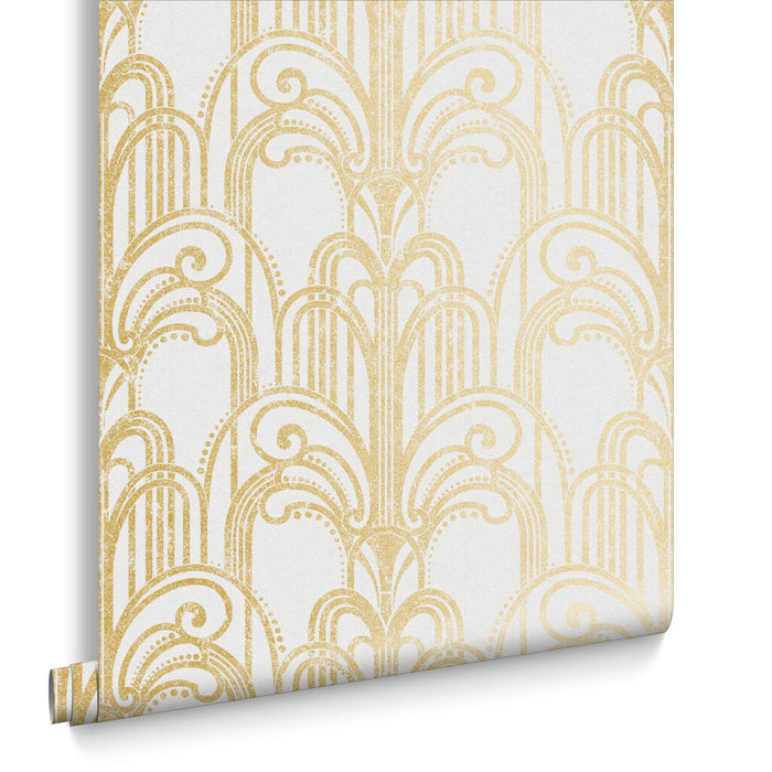 Graham & Brown Art Deco Gold/Pearl Wallpaper