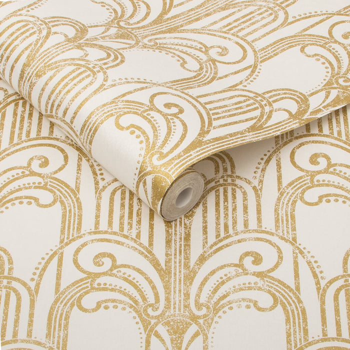 Graham & Brown Art Deco Gold/Pearl Wallpaper