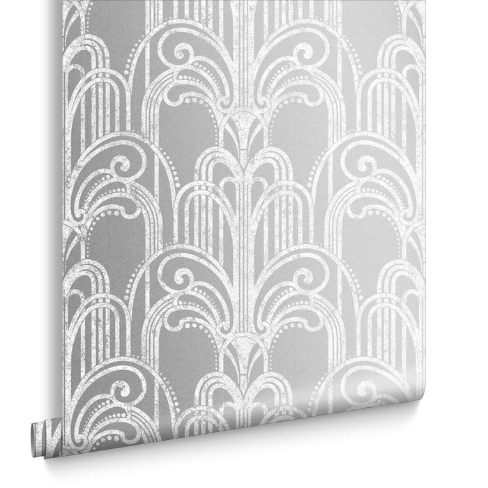 Graham & Brown Art Deco Silver Wallpaper