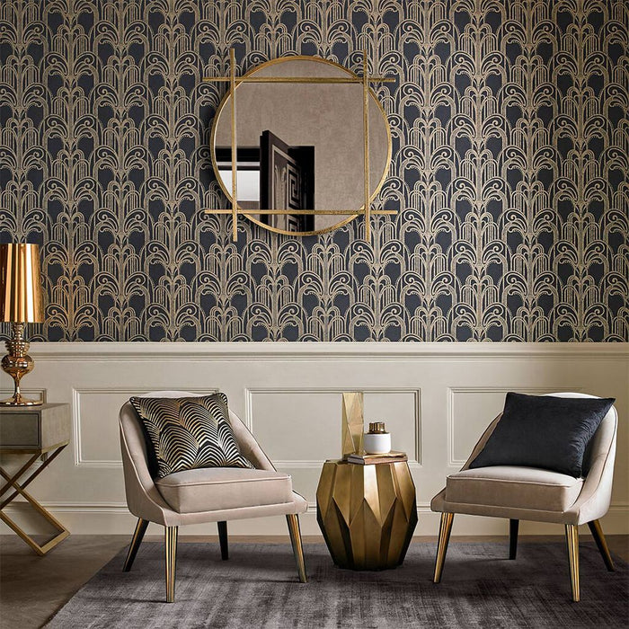 Graham & Brown Art Deco Black/Gold Wallpaper