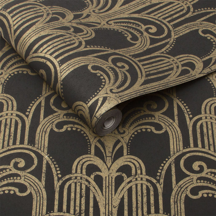 Graham & Brown Art Deco Black/Gold Wallpaper