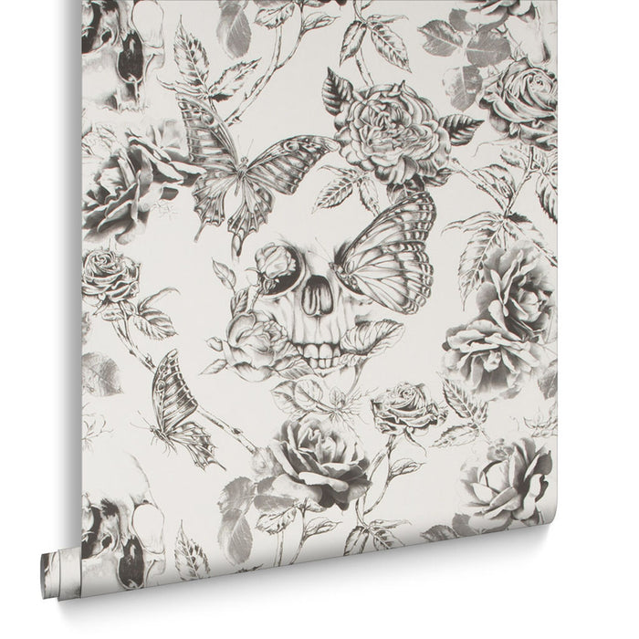 Graham & Brown Skull Roses Wallpaper 104560 Black/White