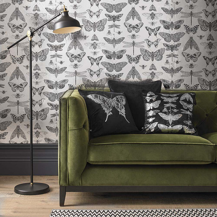 Gothic Butterfly Black & Silver Cushion