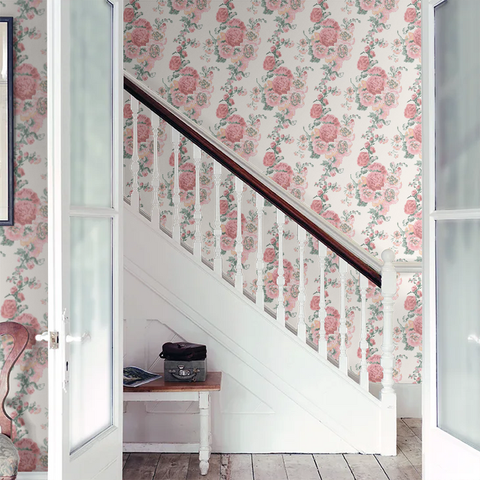 Laura Ashley 118479 Hollyhocks Coral Pink