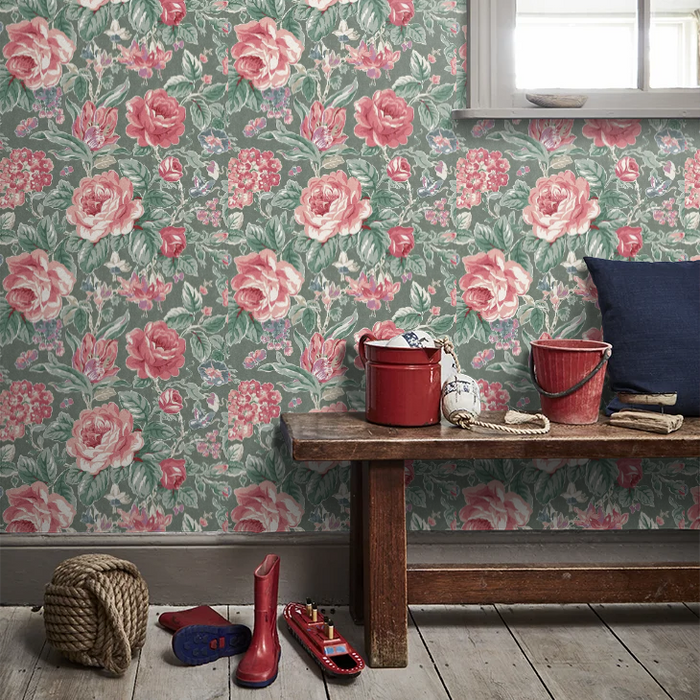 Laura Ashley 122754 Wild Roses - Fern Green