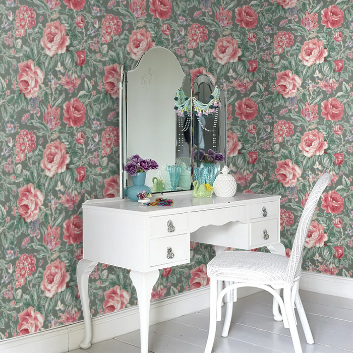 Laura Ashley 122754 Wild Roses - Fern Green