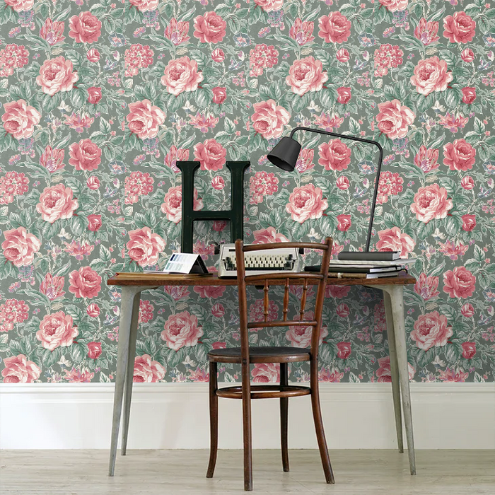 Laura Ashley 122754 Wild Roses - Fern Green