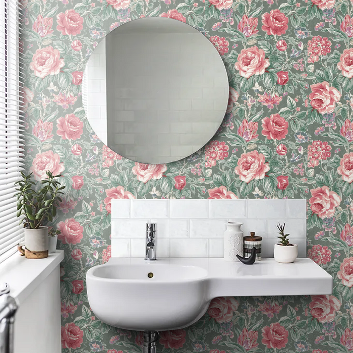 Laura Ashley 122754 Wild Roses - Fern Green