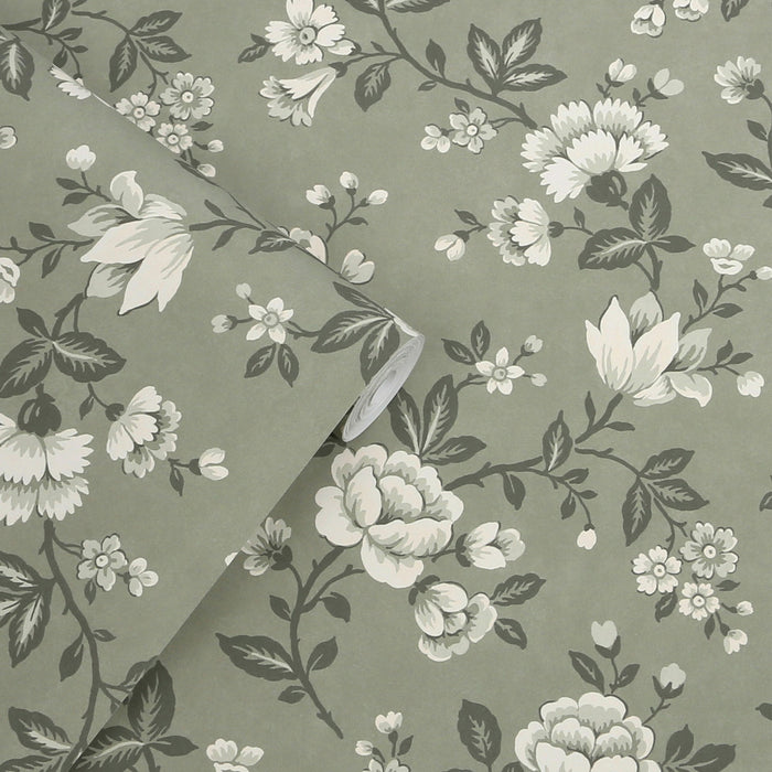Laura Ashley Bradenbury Trail Wallpaper - 143322 - Antique Green