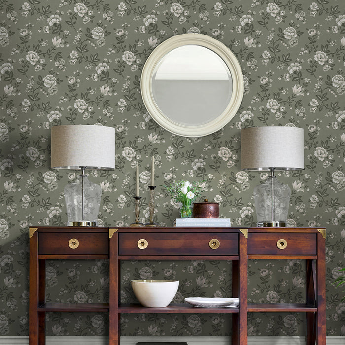 Laura Ashley Bradenbury Trail Wallpaper - 143322 - Antique Green