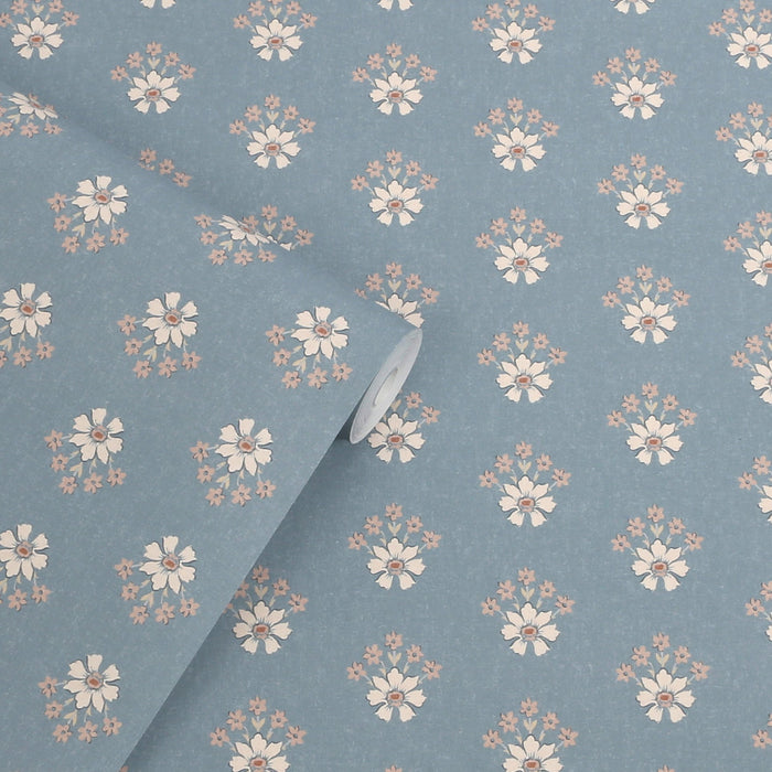 Laura Ashley Semington Floral Geo Wallpaper - 143325 - Newport Blue