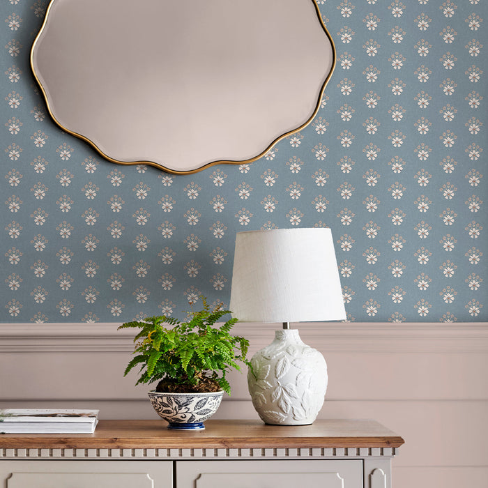 Laura Ashley Semington Floral Geo Wallpaper - 143325 - Newport Blue