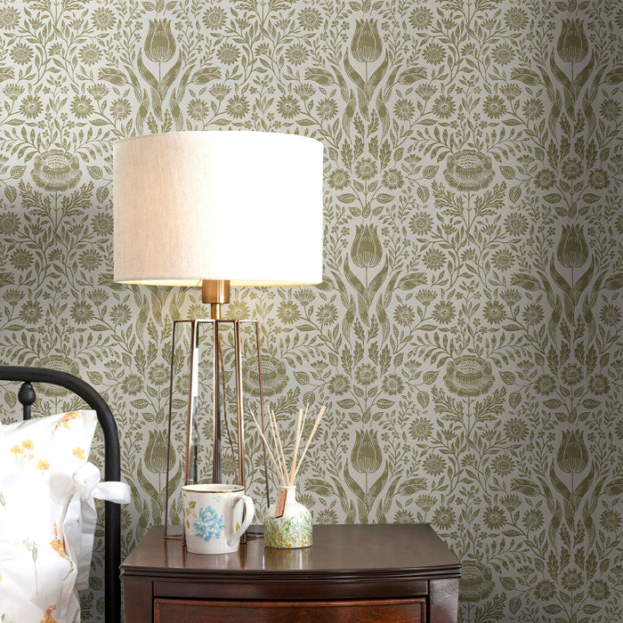 Laura Ashley Ashstead Damask Wallpaper - 143333 - Hedgerow
