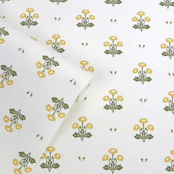 Laura Ashley Harthill Daisy Wallpaper - 143335- Ochre Yellow