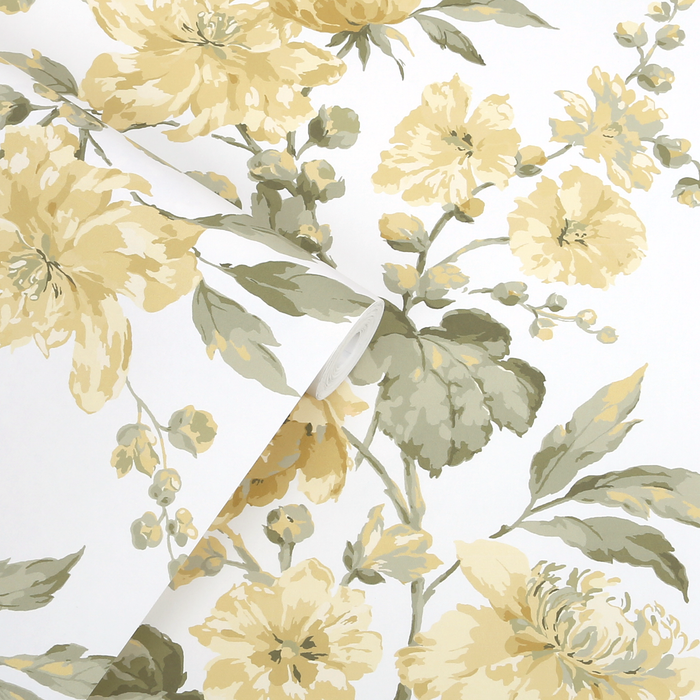 Laura Ashley Romilly Wallpaper - 146950 - Butter Yellow