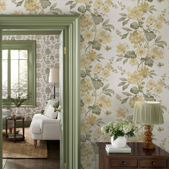 Laura Ashley Romilly Wallpaper - 146950 - Butter Yellow