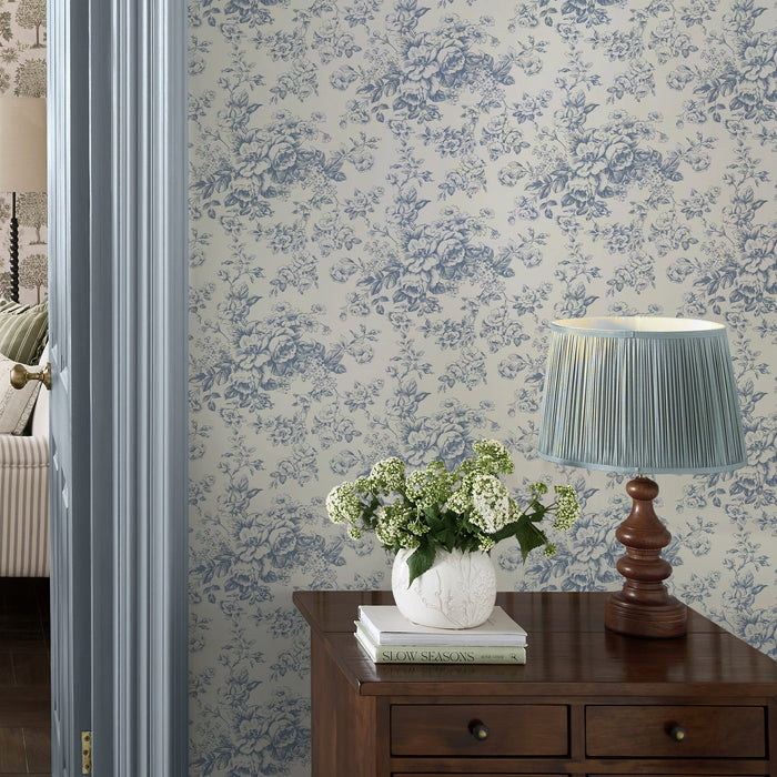 Laura Ashley Toile Delight  Wallpaper - 146952 - Cornflower Blue