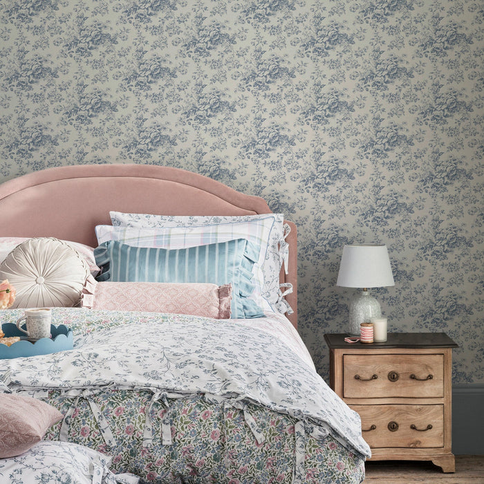 Laura Ashley Toile Delight  Wallpaper - 146952 - Cornflower Blue