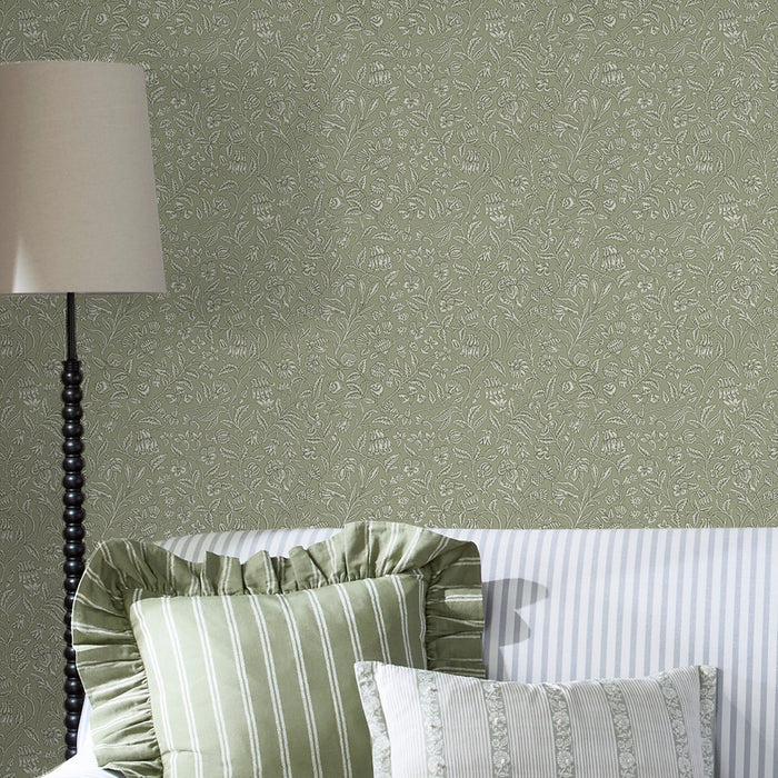 Laura Ashley Elmdon Wallpaper - 146957 - Sage Green