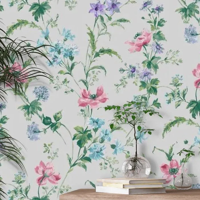 Laura Ashley Poppy Meadow Wallpaper - 127406 - Pale Violet