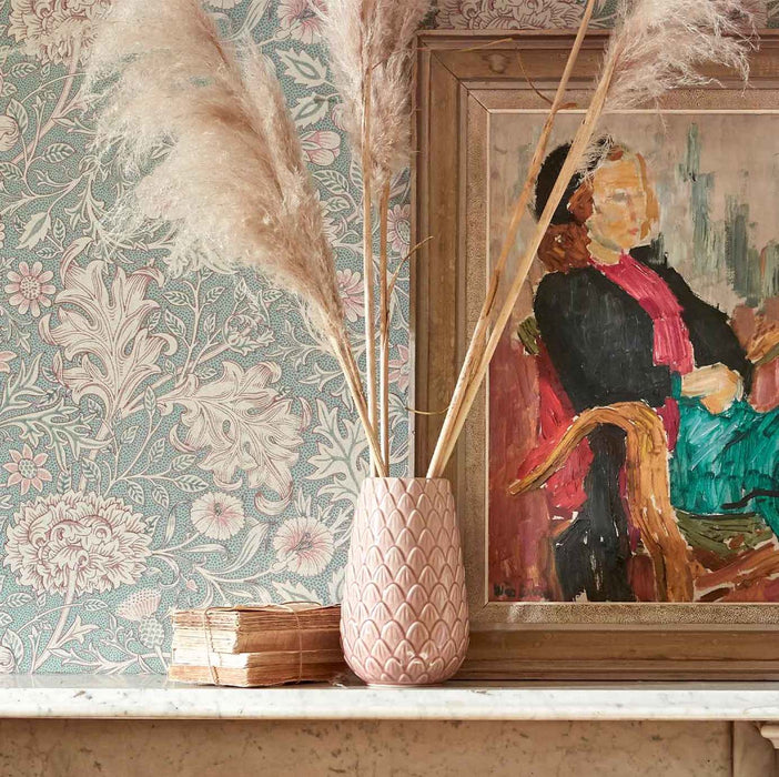 Morris & Co Double Bough Teal Rose Wallpaper