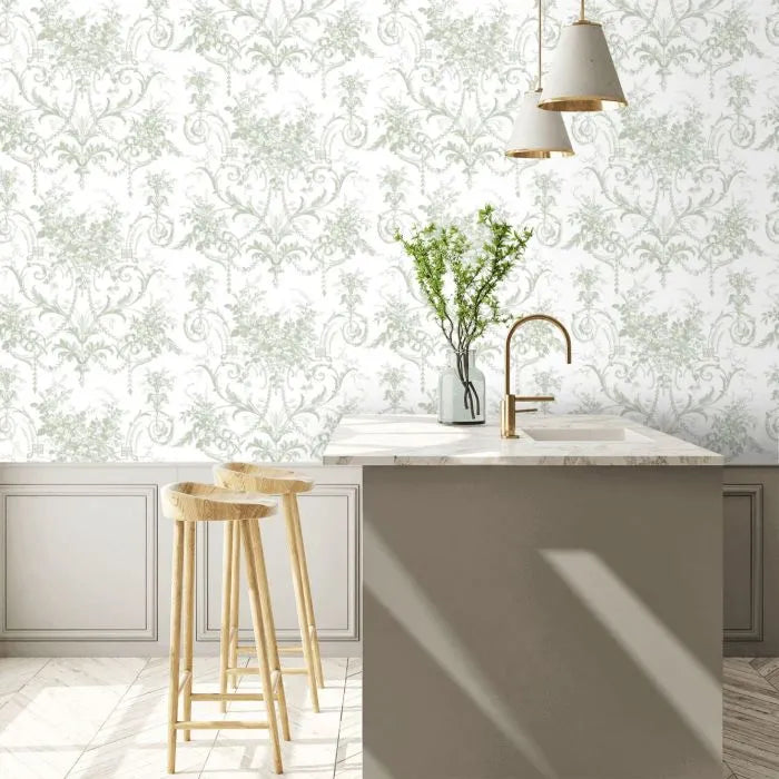 Laura Ashley Tuileries Wallpaper - 130112 - Sage Green