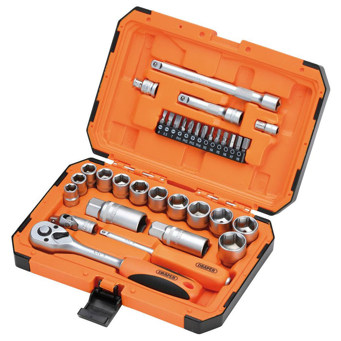 Draper HI-TORQ® 6 Point Socket Set, 1/4" and 3/8" (34 Piece)
