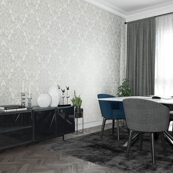 Galerie Floral Damask Wallpaper Silver 32602