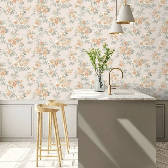 Laura Ashley Rosamund Wallpaper - 127390 - Apricot