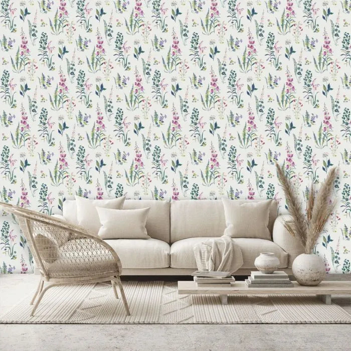 Laura Ashley Meadowvale Sprigs Wallpaper - 127401 - Violet