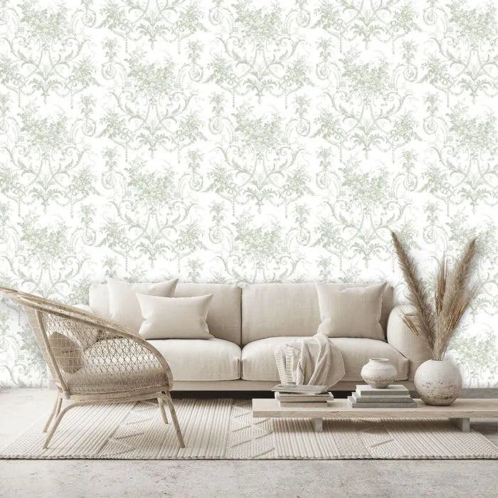 Laura Ashley Tuileries Wallpaper - 130112 - Sage Green