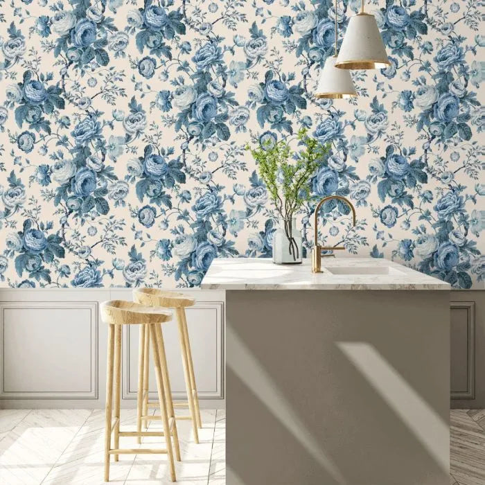 Laura Ashley Uffington Roses Wallpaper - 140324 - Dark Seaspray