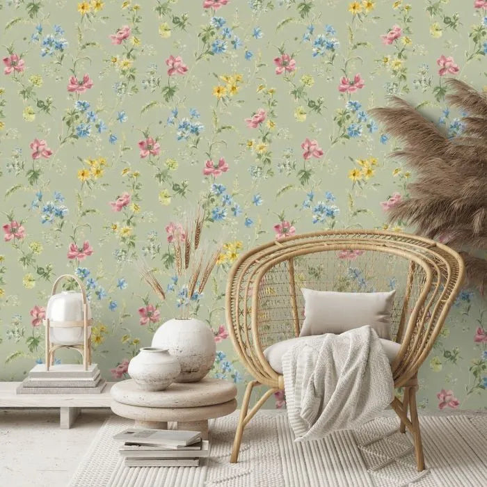 Laura Ashley Poppy Meadow Wallpaper - 127405 -Sage