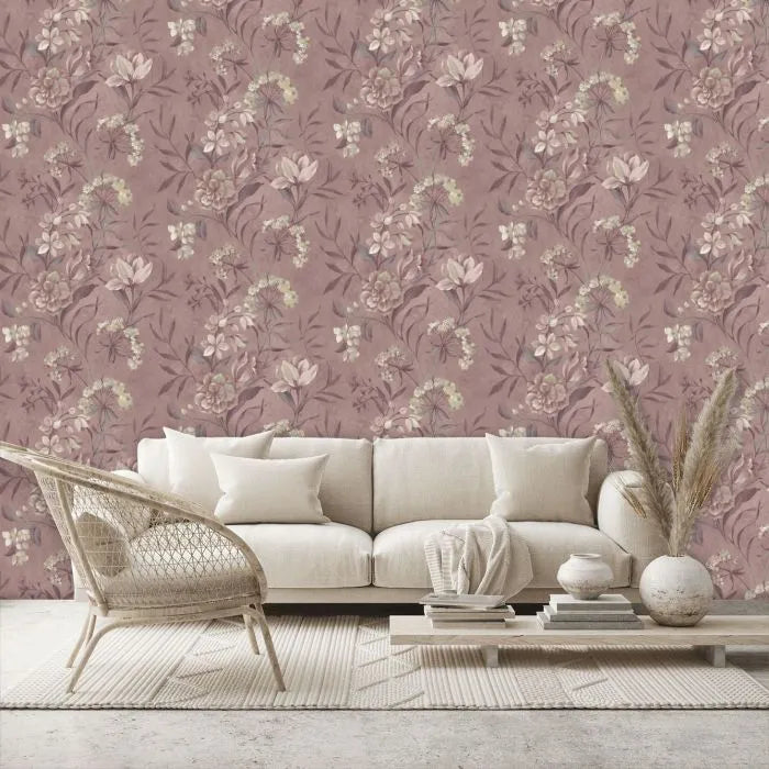 Laura Ashley Blairmore Floral Wallpaper - 140325 - Grape