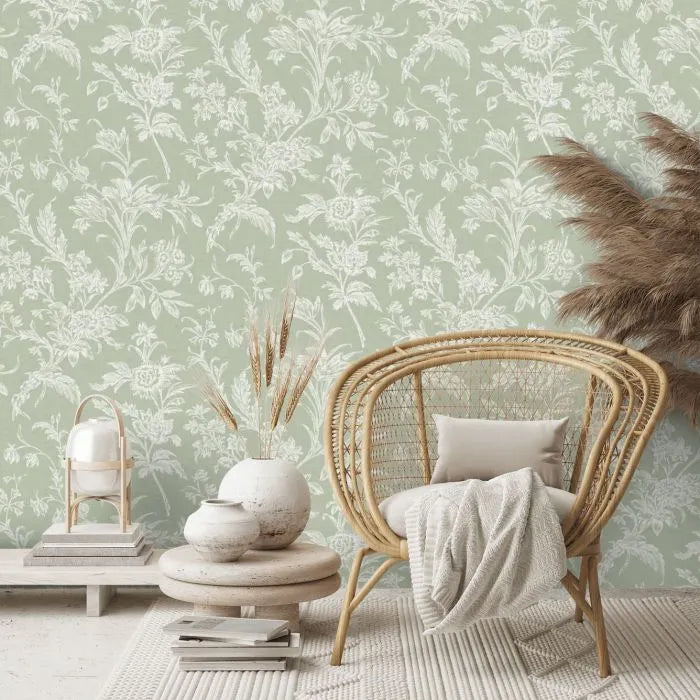 Laura Ashley Lloyd Wallpaper - 130116 - Sage Green