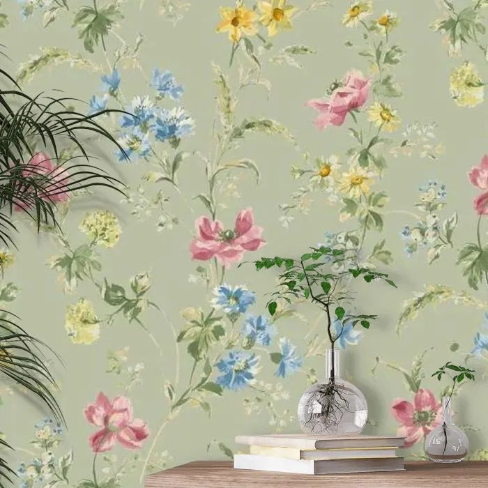 Laura Ashley Poppy Meadow Wallpaper - 127405 -Sage