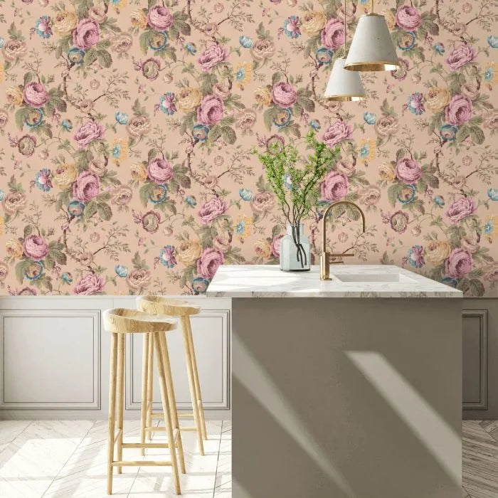 Laura Ashley Uffington Roses Wallpaper - 140323 - Plaster Pink