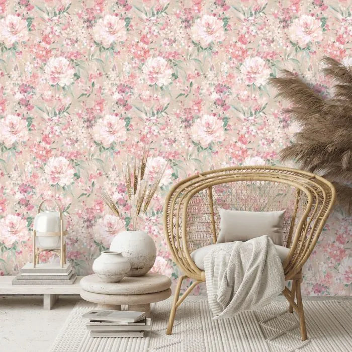 Laura Ashley Mayville Wallpaper -140329 - Plaster Pink
