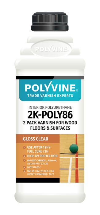 Polyvine 2K-POLY86 Professional 2-Pack Water-Based Polyurethane Varnish Gloss