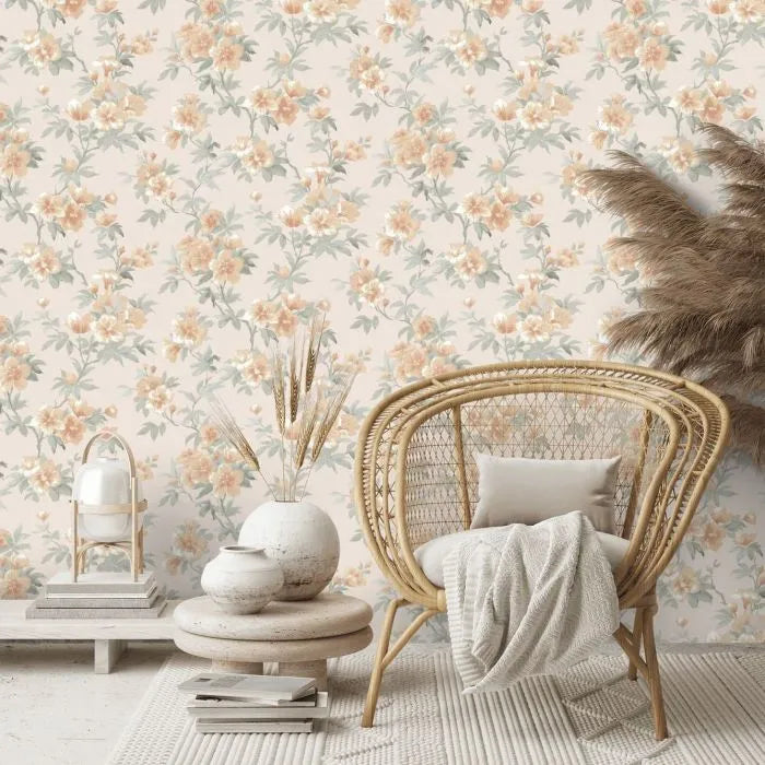 Laura Ashley Rosamund Wallpaper - 127390 - Apricot
