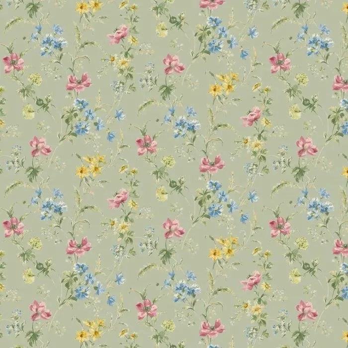 Laura Ashley Poppy Meadow Wallpaper - 127405 -Sage