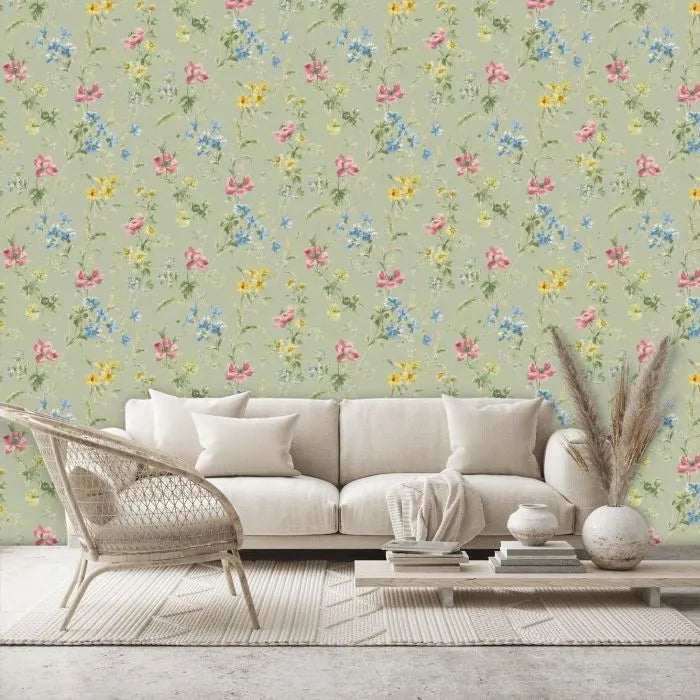 Laura Ashley Poppy Meadow Wallpaper - 127405 -Sage
