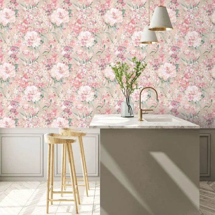 Laura Ashley Mayville Wallpaper -140329 - Plaster Pink